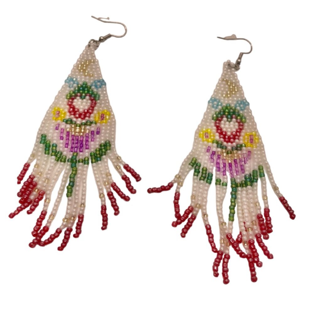 ⭐️❤️❤️FREE Beaded Flower Tassel Fringe Drop Hipster Floral Tapestry Art Earrings